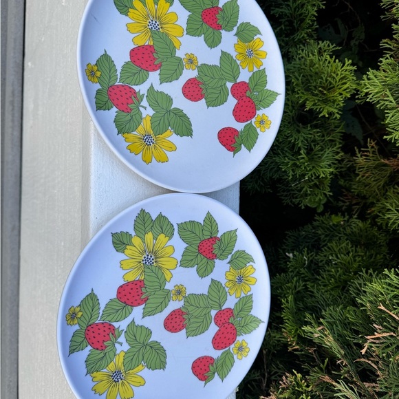 Vintage Strawberry Melamine Dinner Plate Set of 4 EPICURE Floral MCM 60s 70s - Picture 4 of 7
